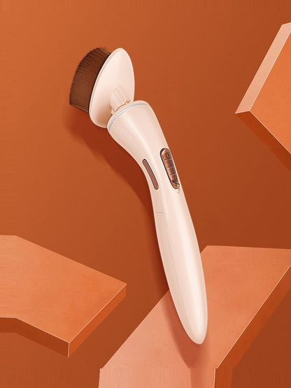 Beige electric makeup brush by Trendsi with a sleek handle and soft bristles for flawless makeup application.