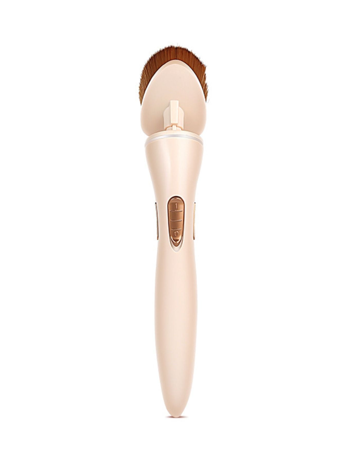 Beige electric makeup brush by Trendsi with a sleek handle and multiple brush heads for flawless application.
