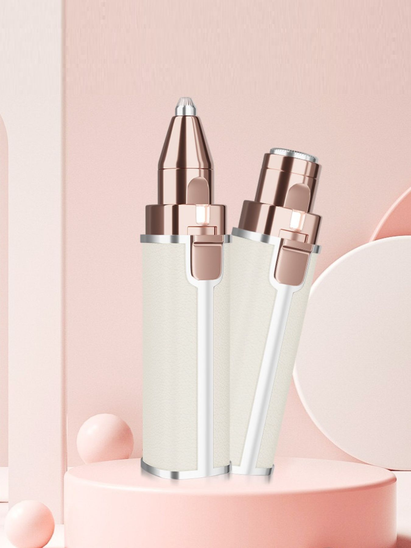 Beige portable eyebrow trimmer by Trendsi with compact design for precise eyebrow grooming.