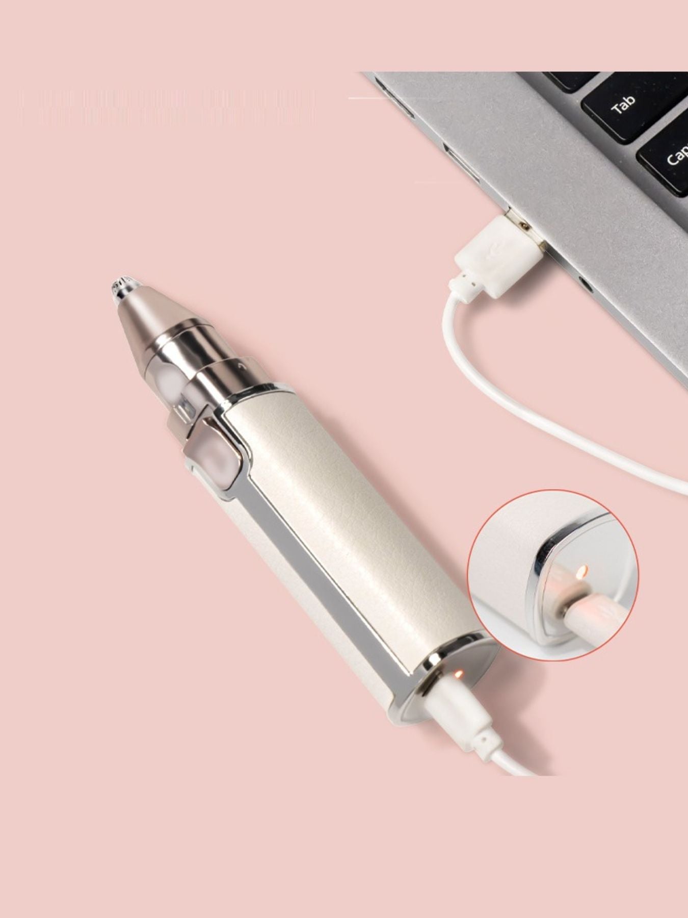 Beige portable eyebrow trimmer by Trendsi with a compact design for easy grooming and precise eyebrow shaping.