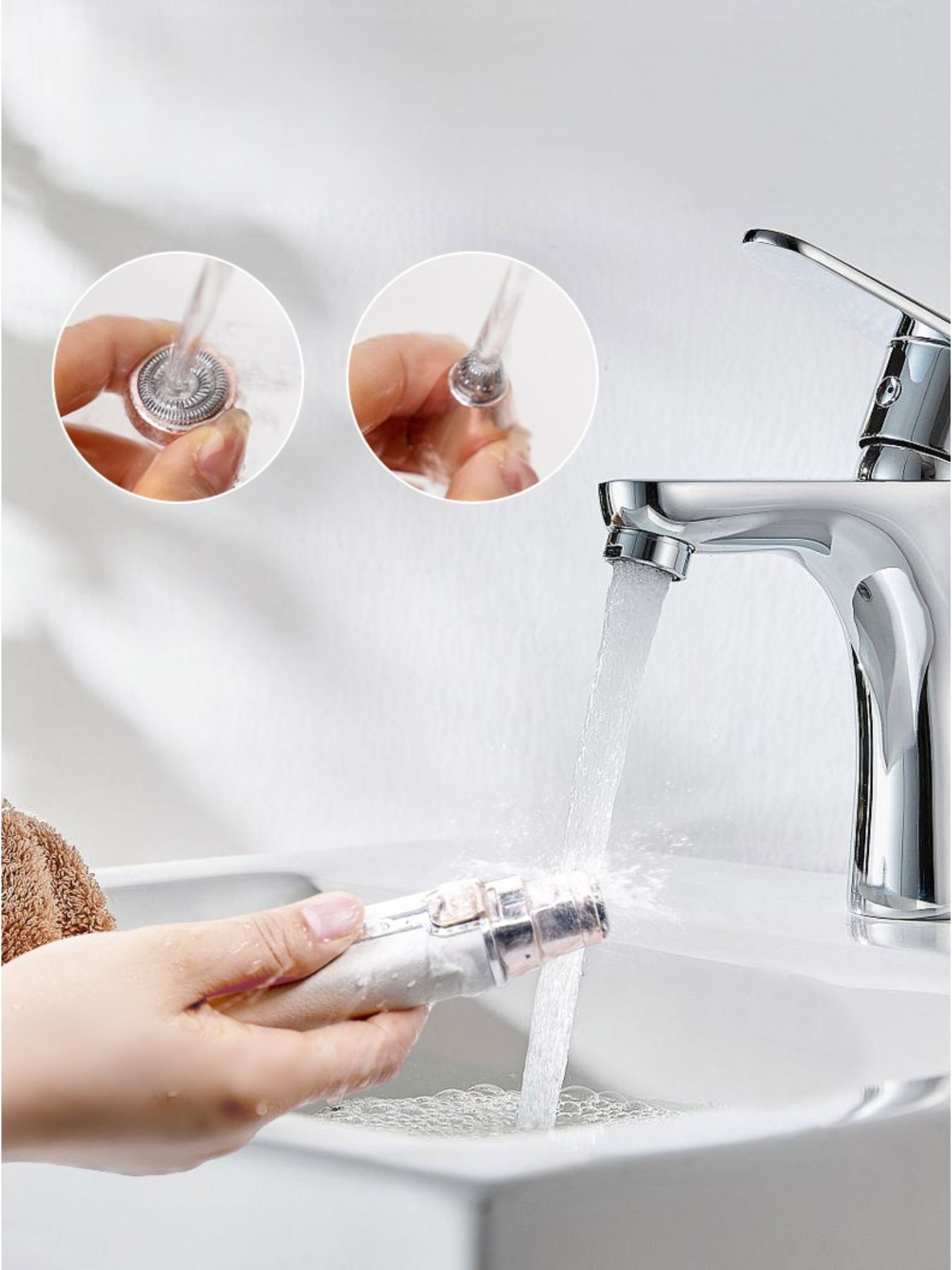 Beige portable eyebrow trimmer by Trendsi, compact design with precision blades for grooming eyebrows easily on the go.
