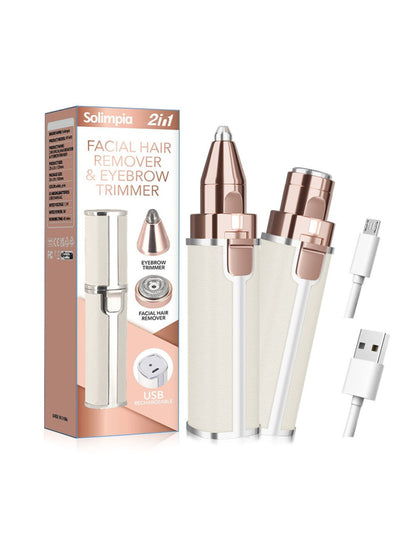 Beige portable eyebrow trimmer by Trendsi, compact design for precise grooming and shaping of eyebrows.