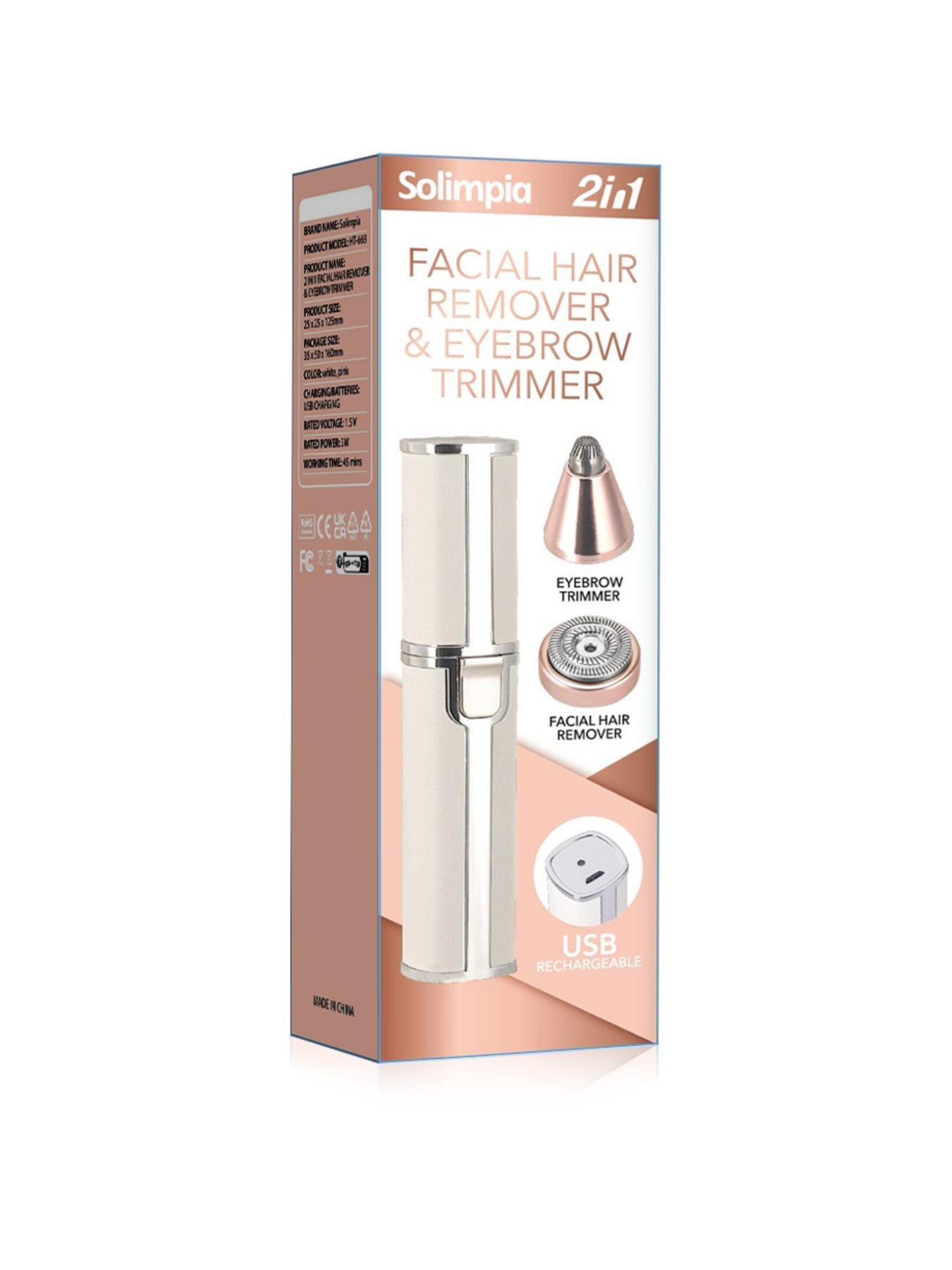 Beige portable eyebrow trimmer by Trendsi with compact design and precision trimming for grooming eyebrows.