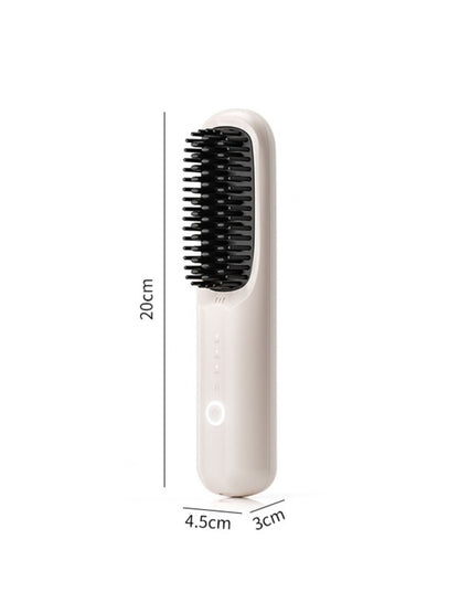 Beige portable heated straightening comb by Trendsi, compact design for easy styling and hair straightening on the go.