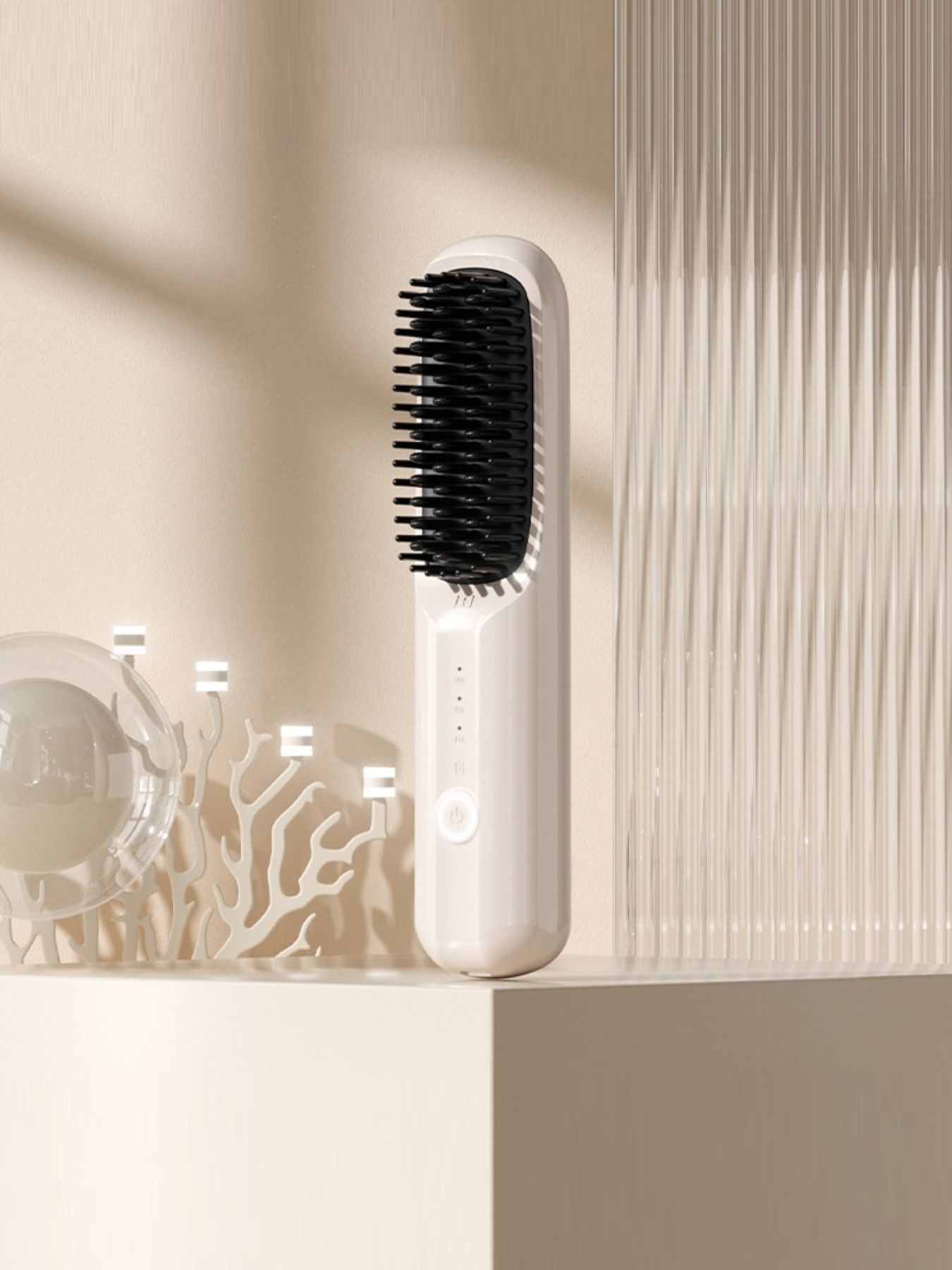 Beige portable heated straightening comb by Trendsi, compact styling tool with adjustable heat for sleek, straight hair.