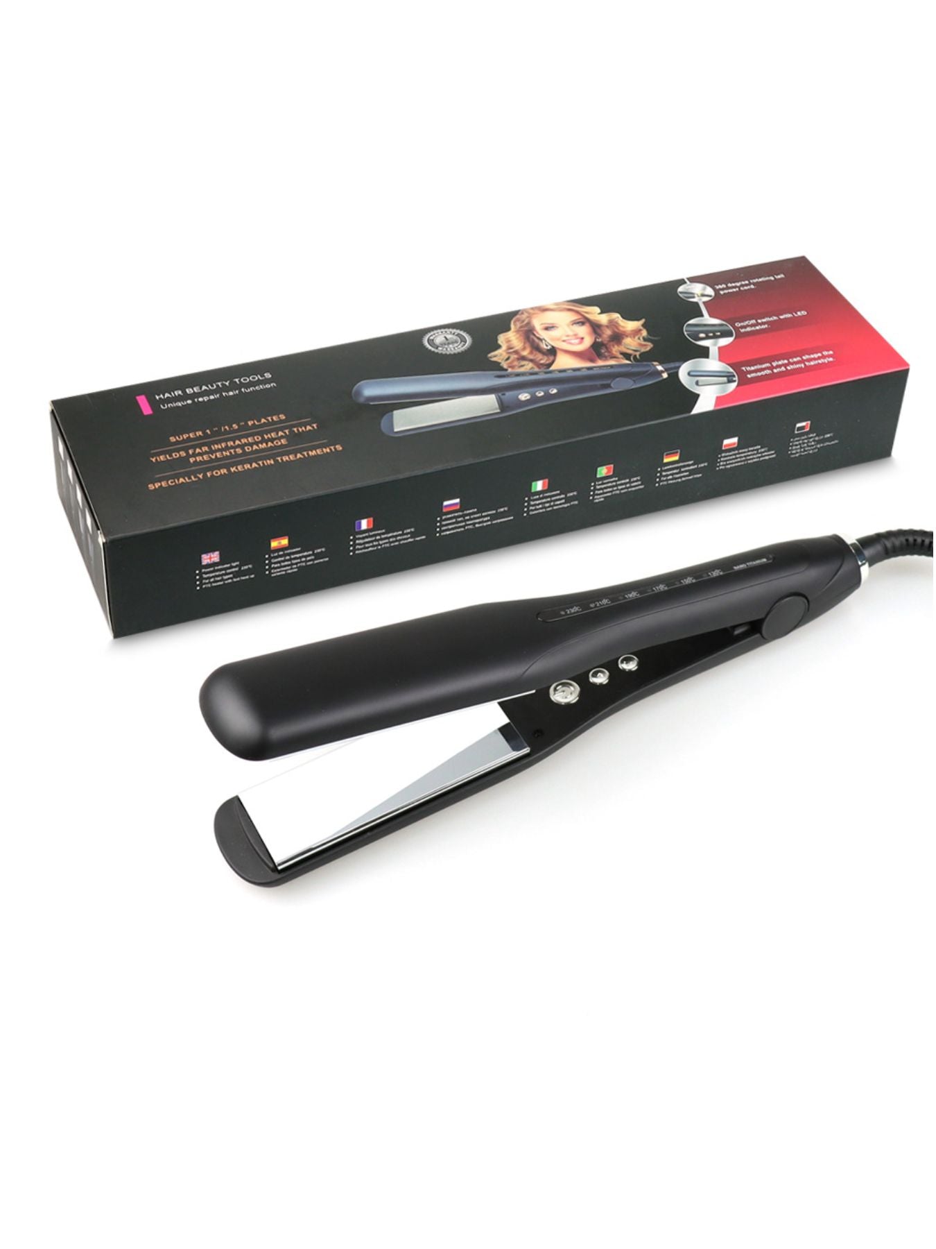 Trendsi fast heating hair straightener with large size north American plug, sleek design for smooth, straight hair styling.