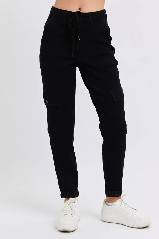 Full size Judy Blue high waist cargo cuffed joggers in plus size, featuring a relaxed fit and trendy design.