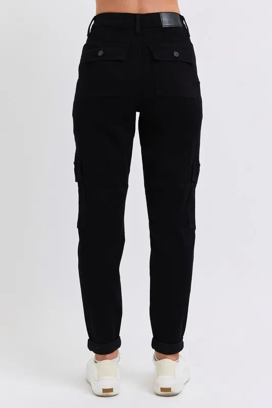 High waist cargo cuffed joggers in plus size from Judy Blue, featuring a relaxed fit and stylish design.