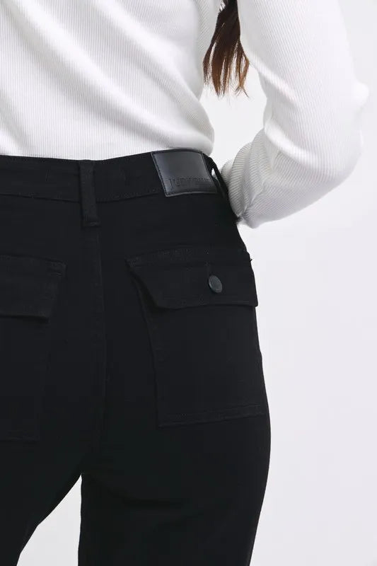 Full size Judy Blue high waist cargo cuffed jogger pants in plus size, featuring a relaxed fit and stylish design.