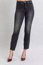 Plus size Judy Blue slim jeans with mid-rise waist and tummy control, featuring classic denim look and slim fit.