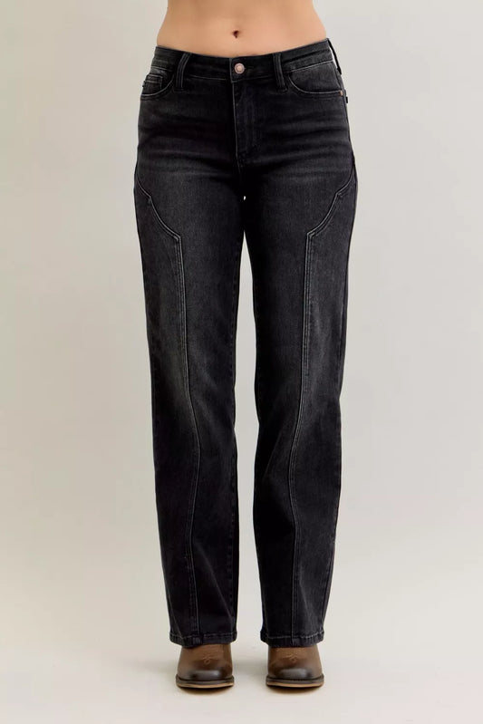 Judy Blue mid-rise straight jeans with western seam detail, featuring classic denim and a stylish fit.