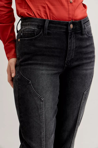 Judy Blue mid-rise straight jeans with western seam details, denim pants styled for casual or western-inspired looks