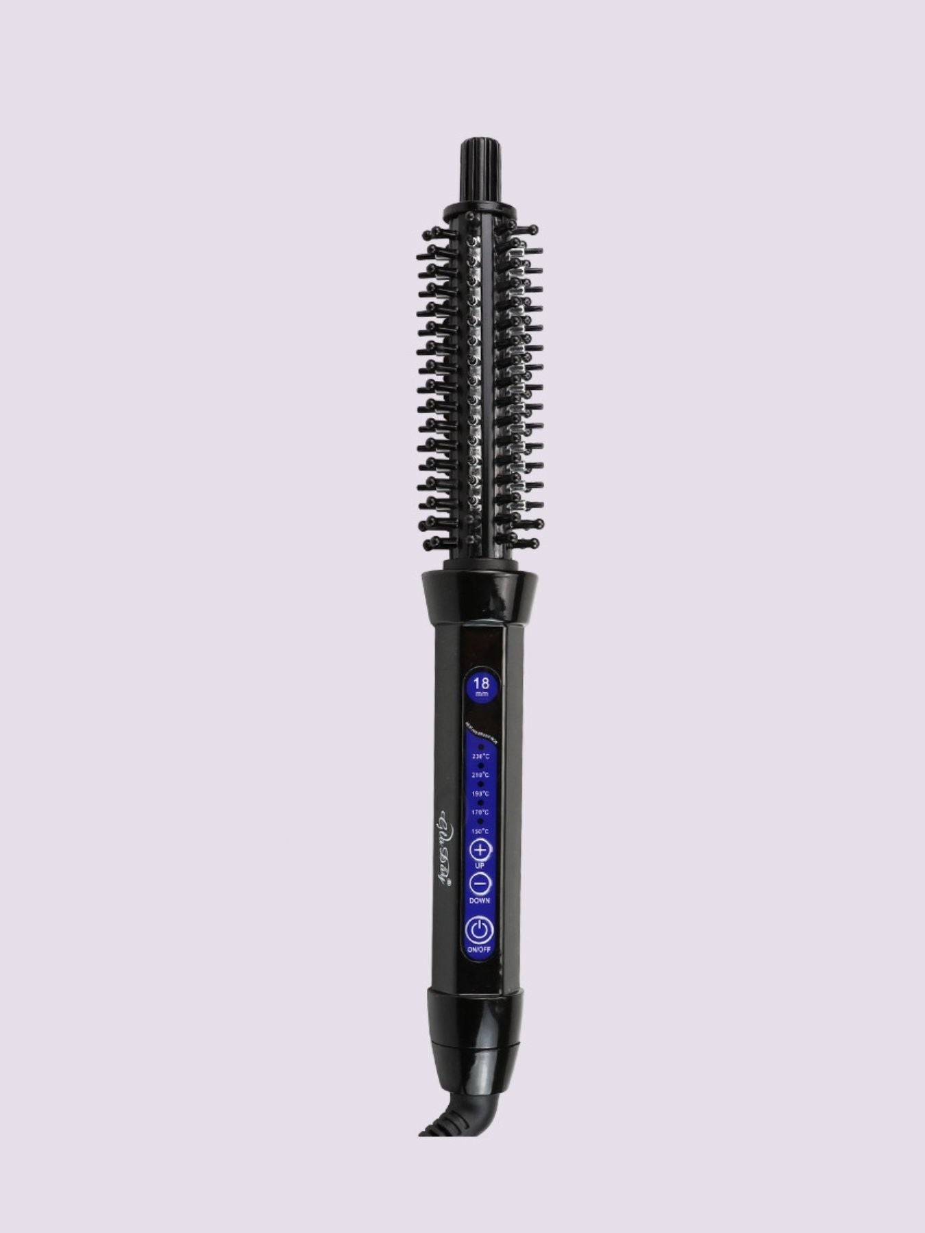 Black Trendsi temperature control curling iron with 18mm barrel and European plug, featuring adjustable heat settings for versatile styling.
