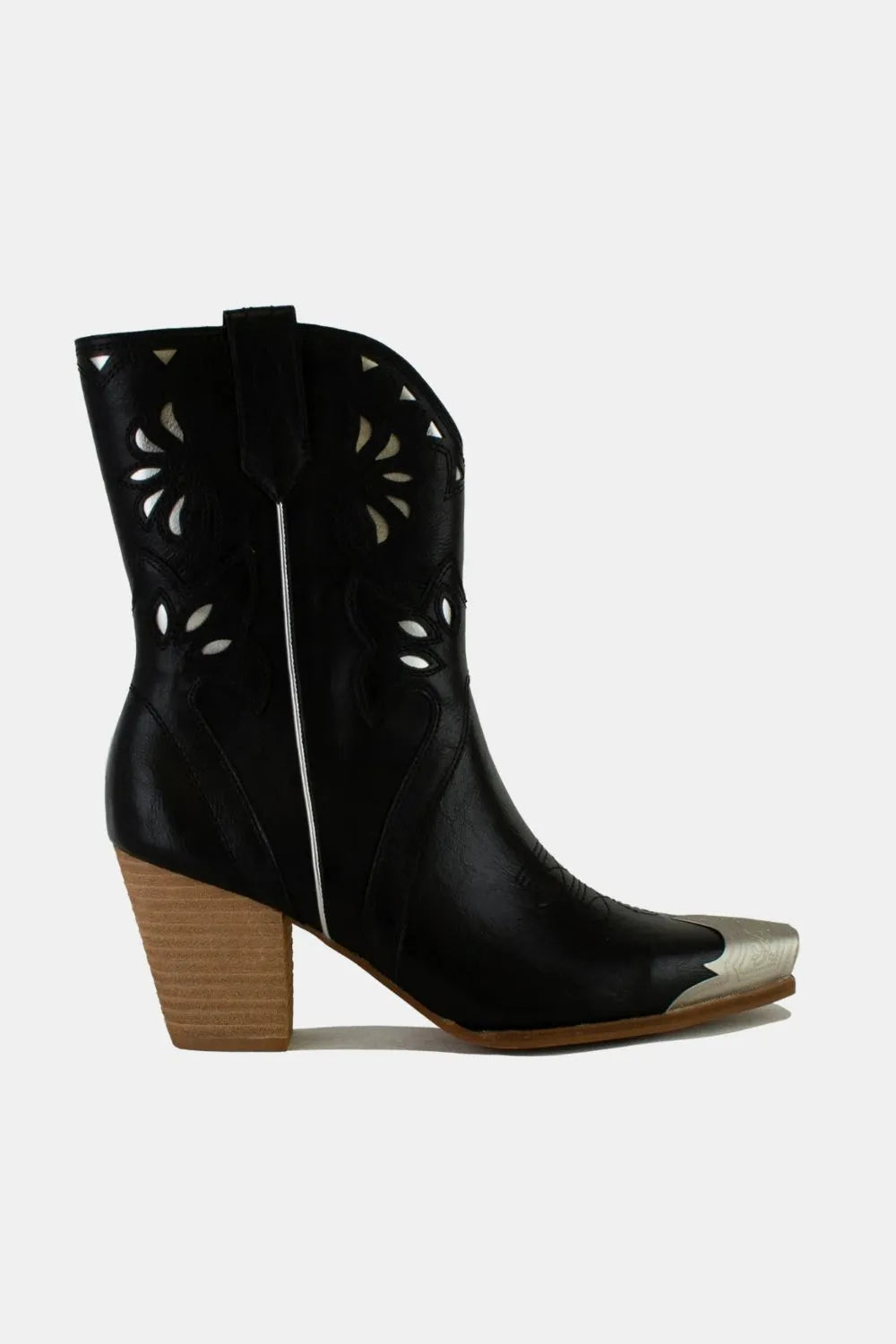 Black Beast Fashion cut-out floral embroidery boots with intricate floral details and stylish cut-out design.