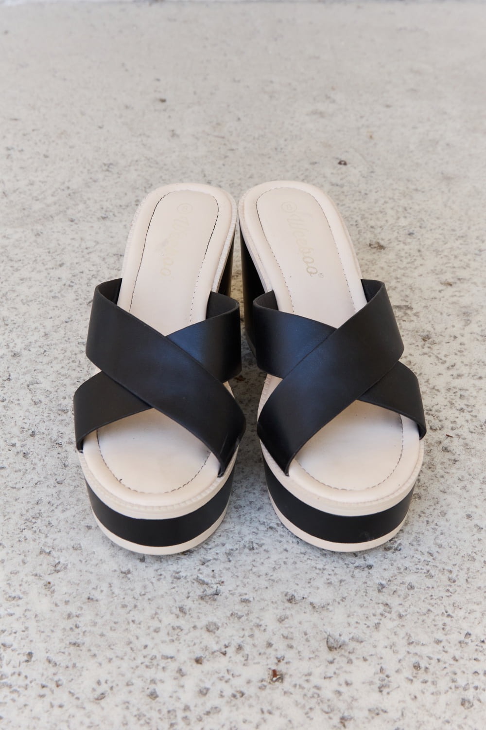 Black Weeboo Cherish The Moments contrast platform sandals with chunky soles and open-toe design by Trendsi.