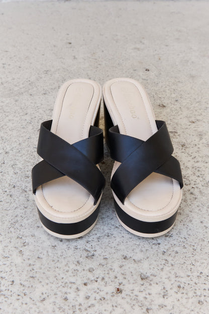 Black Weeboo Cherish The Moments contrast platform sandals with chunky soles and open-toe design by Trendsi.