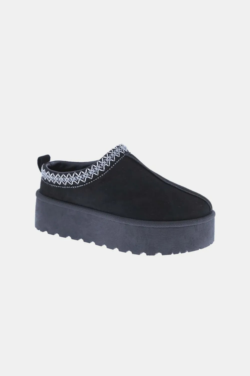 Black Weeboo platform slip-on boots with embroidered trim, stylish and comfortable footwear by Trendsi.