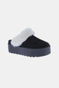Black Weeboo snow slippers with thick soles and fur trim, designed for warmth and comfort in winter.