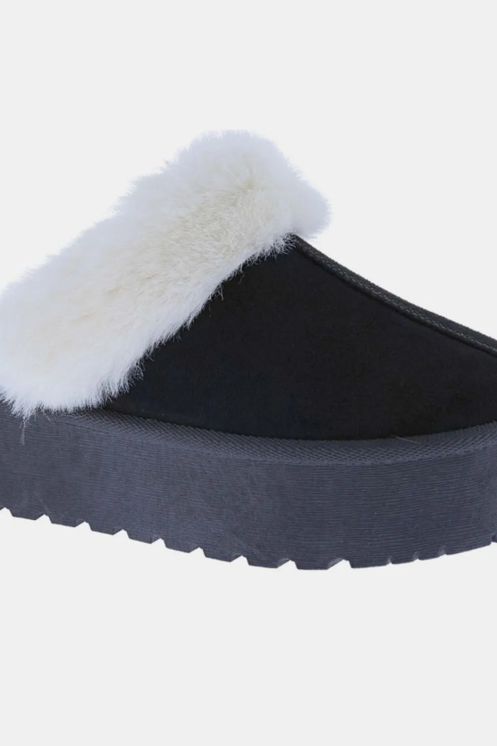 Black Weeboo Thick Bottom Fur Trim Snow Slippers with cozy fur accents, designed for warmth and comfort in winter.