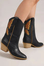 Black Butterfly Cut Detail Point Toe Boots by Beast Fashion featuring sleek design and stylish butterfly accents.