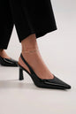 Black Beast Fashion faux leather point toe slingback pumps by Trendsi, showing the elegant design and sleek heel.