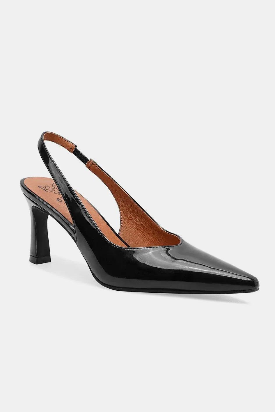 Black Beast Fashion faux leather point toe slingback pumps with a sleek design and low heel.