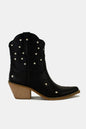 Black faux leather star-shaped cutout point toe boots by Trendsi, featuring a stylish design and sleek silhouette.