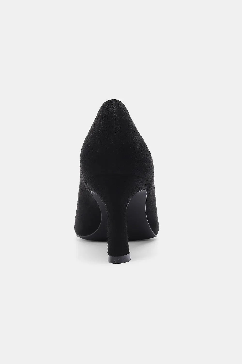 Black faux suede point toe pumps by Beast Fashion, stylish women's shoes featuring a sleek design and comfortable heel.