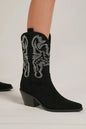 Black Rhinestone Detail Point Toe Boots by Beast Fashion featuring sparkling rhinestones and sleek design.