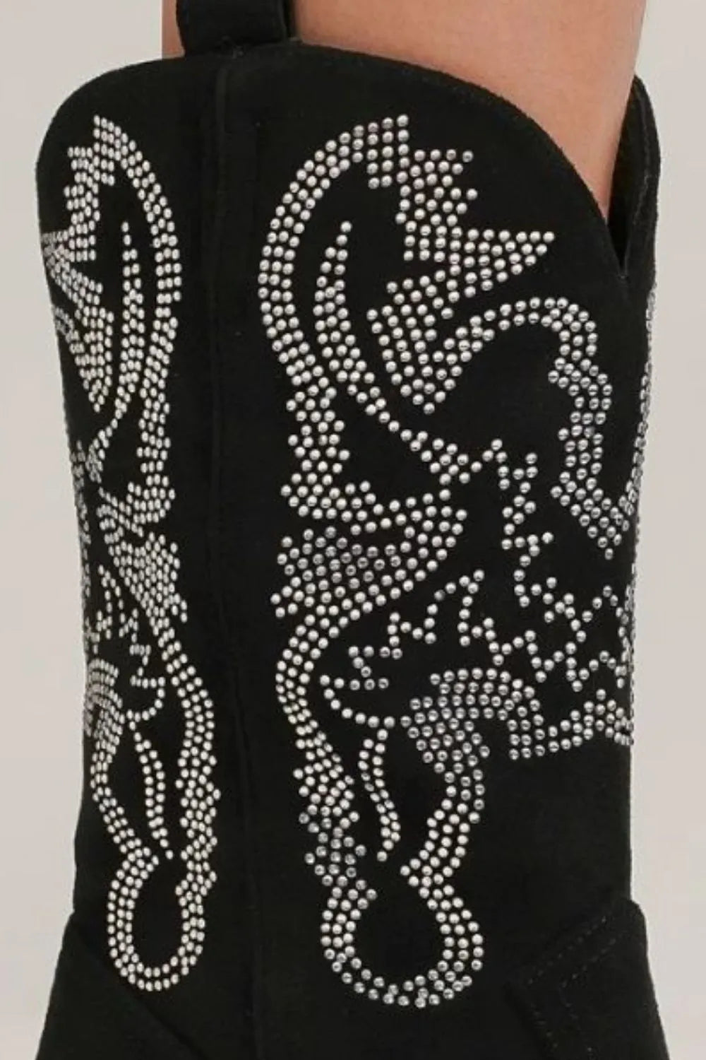 Black point toe boots by Beast Fashion with rhinestone details, stylish and trendy footwear from Trendsi.