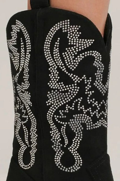 Black point toe boots by Beast Fashion with rhinestone details, stylish and trendy footwear from Trendsi.
