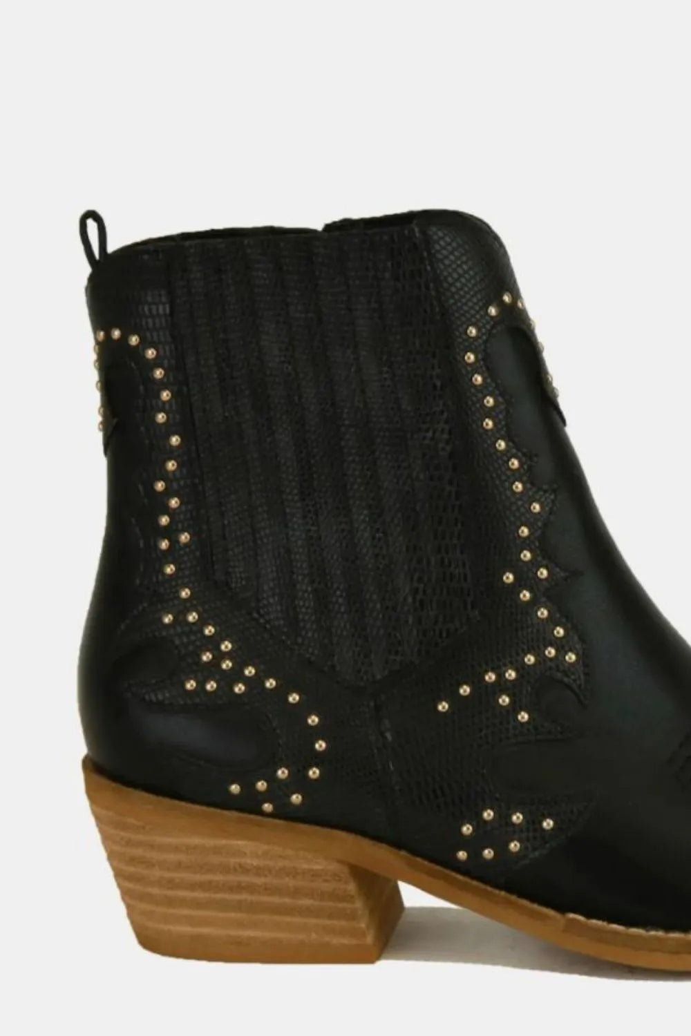 Black Beast Fashion studded detail point toe boots with a sleek design and silver studs, featuring a stylish pointed toe.