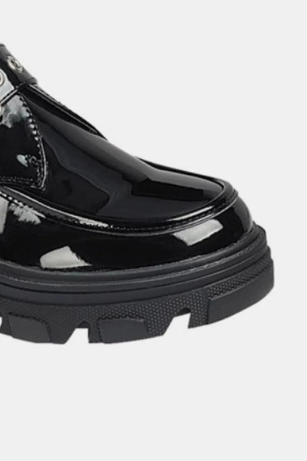 Black Forever Link Buckled Platform Lug Sole Loafers by Trendsi, featuring a stylish buckle and chunky lug sole for a bold look.