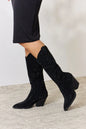 Black Forever Link Rhinestone Knee High Cowboy Boots by Trendsi featuring rhinestone embellishments and Western-style design.