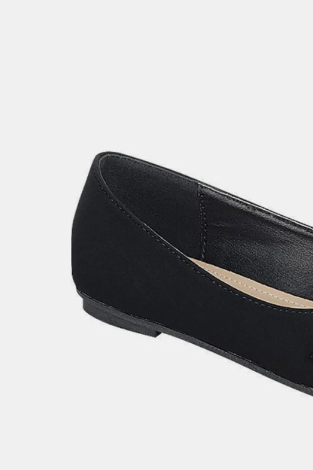 Black Trendsi Forever Link slip-on ballet flats with rhinestone buckle detail and comfortable flat sole.