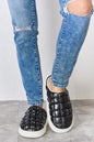 Black Melody Puffer Plush Slippers by Trendsi with padded, cozy design and slip-on style for comfortable indoor wear.