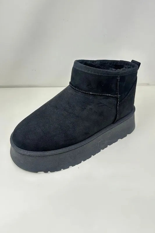 Black Wild DIVA suede round toe platform booties by Trendsi, featuring a stylish silhouette and chunky sole.