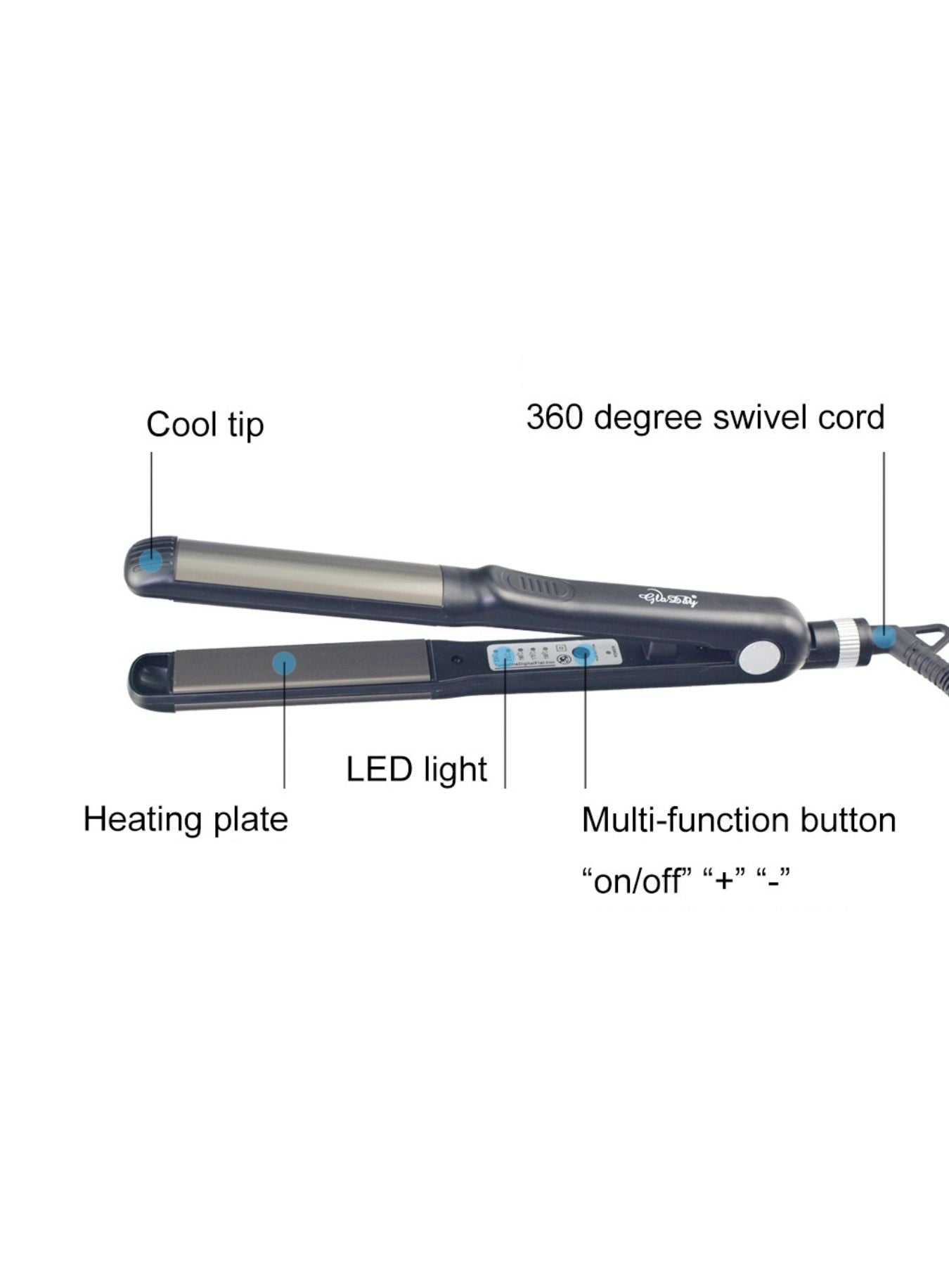 Trendsi black 2-in-1 hair straightener and curling iron with European plug, showcasing dual-function styling tool.
