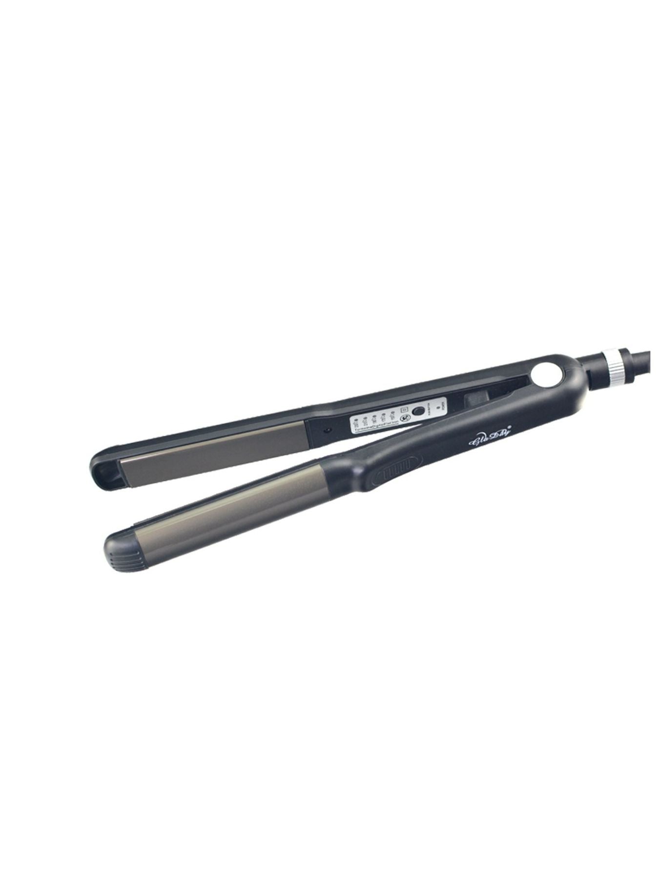 Black Trendsi 2-in-1 hair straightener and curler with European plug, featuring sleek design for versatile styling.