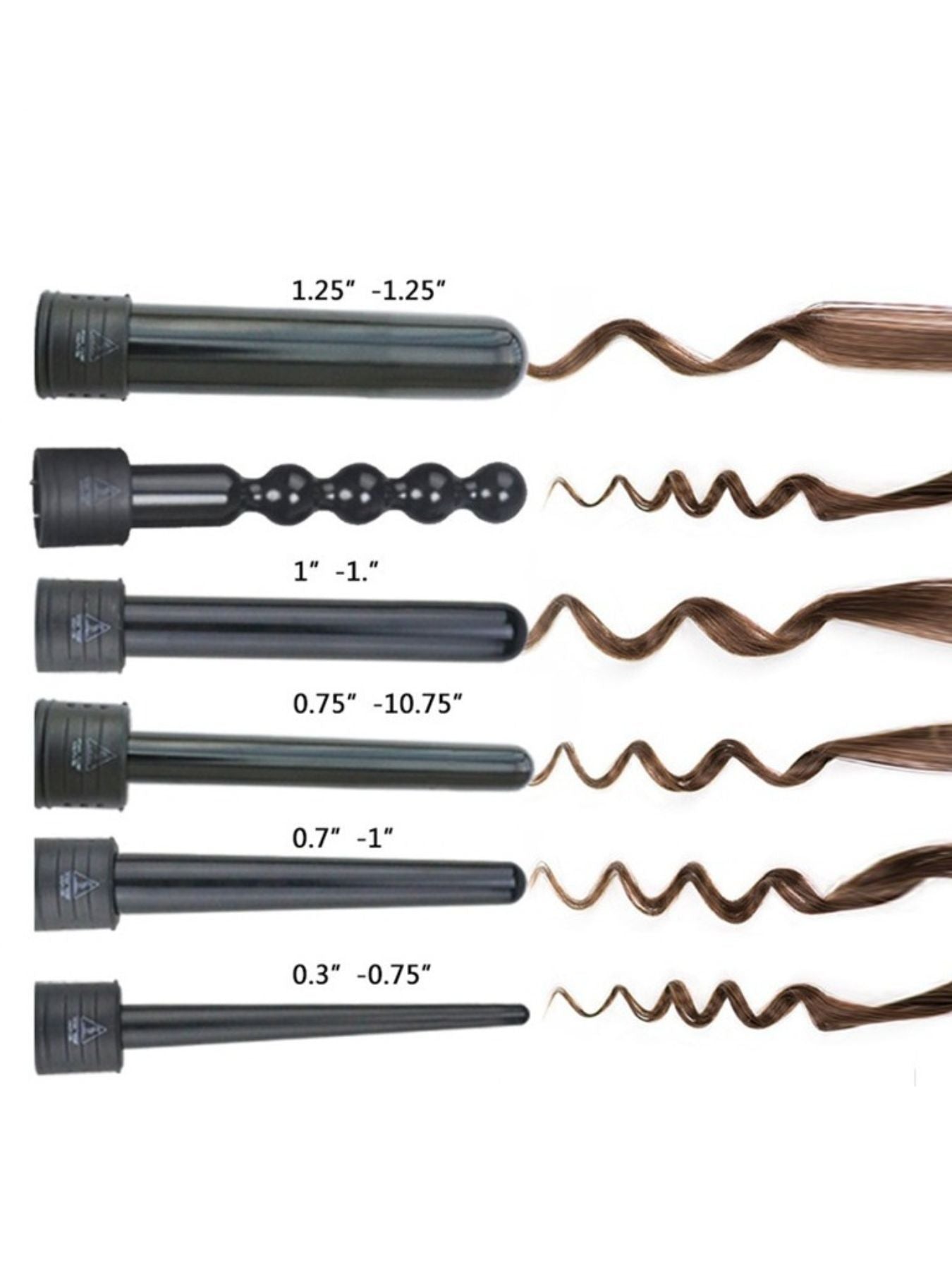 Black 6-in-1 interchangeable curling iron by Trendsi with European plug, featuring multiple barrel sizes for versatile styling.