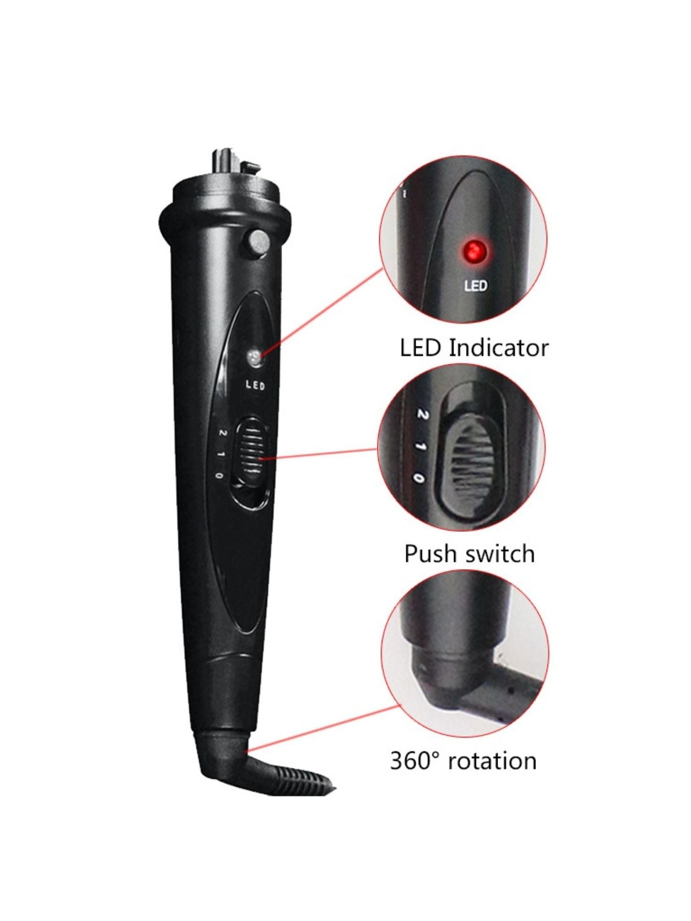 Black Trendsi 6-in-1 interchangeable curling iron with European plug, showcasing multiple curling barrel attachments.