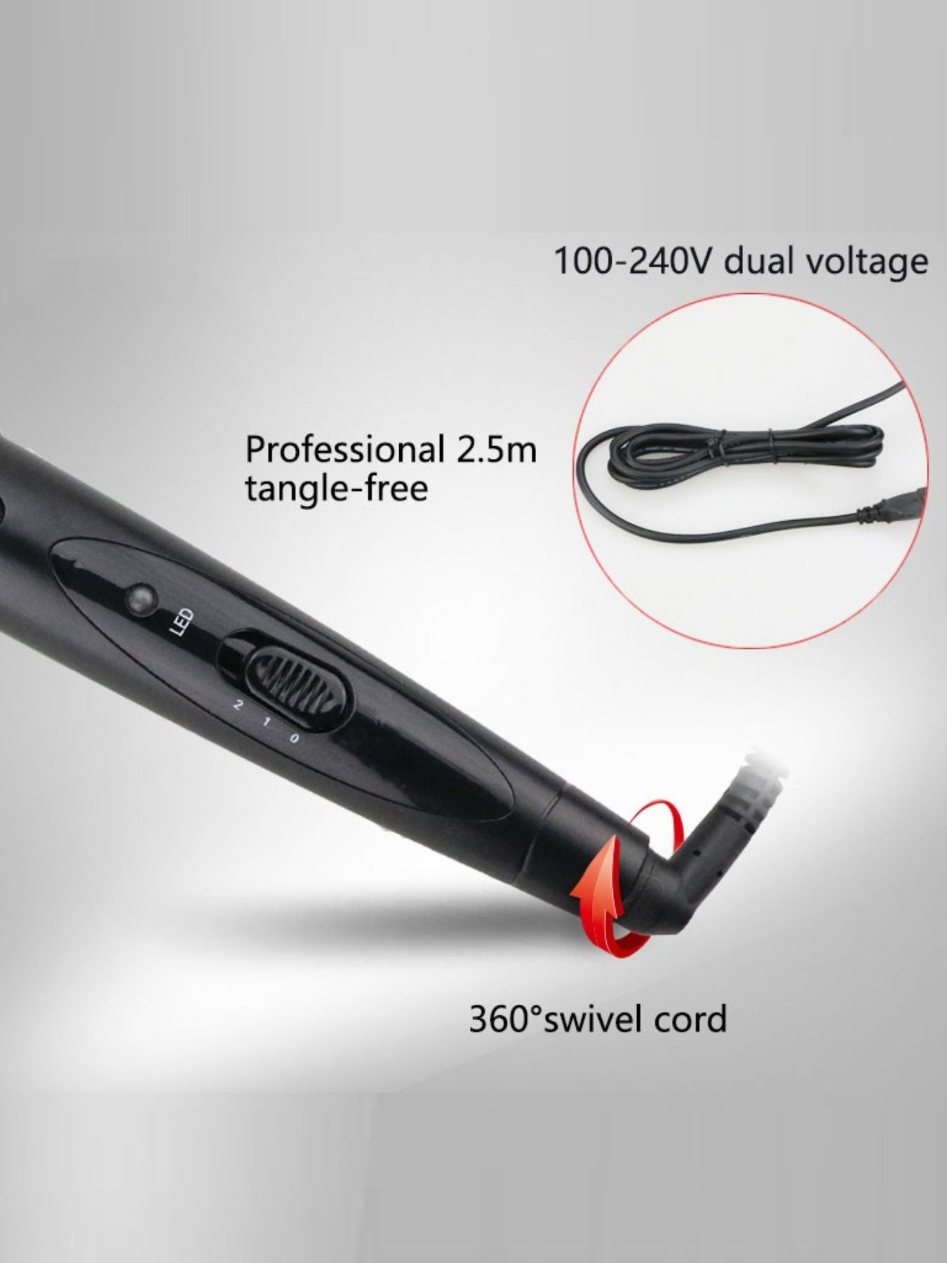 Black 6-in-1 interchangeable curling iron by Trendsi with European plug, featuring various barrel attachments for versatile styling.