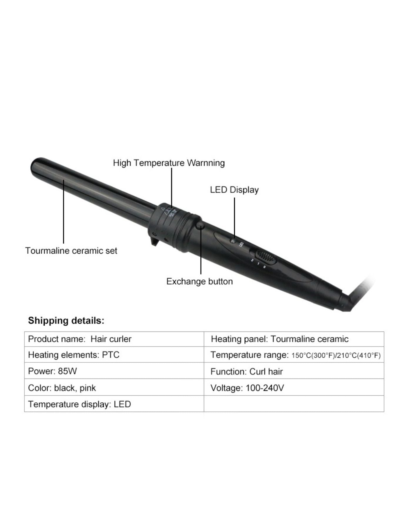 Black 6-in-1 interchangeable curling iron by Trendsi with European plug, featuring multiple barrel attachments for versatile styling.