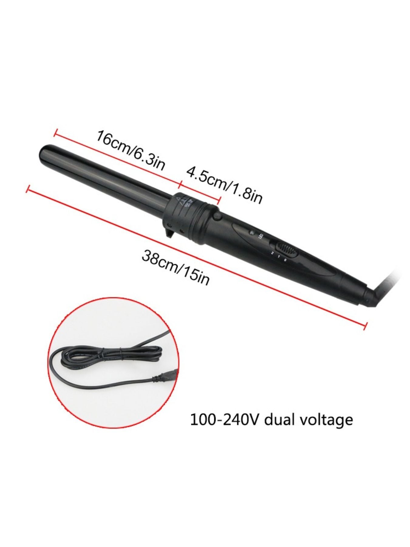 Black 6-in-1 interchangeable curling iron by Trendsi with European plug, showing various barrel attachments for versatile styling.
