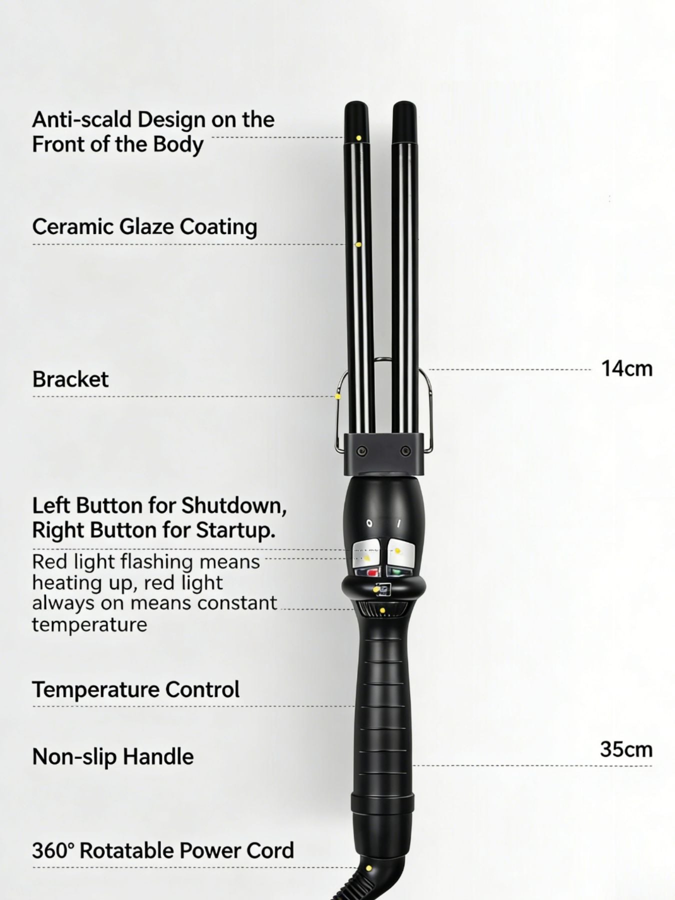 Black adjustable temperature curling iron by Trendsi with European plug, featuring a sleek design and ergonomic handle.
