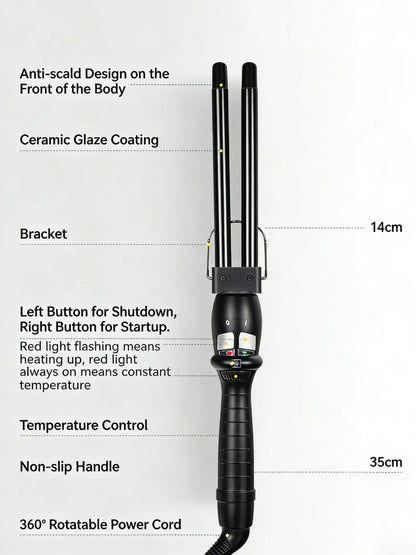 Black adjustable temperature curling iron by Trendsi with European plug, featuring a sleek design and ergonomic handle.