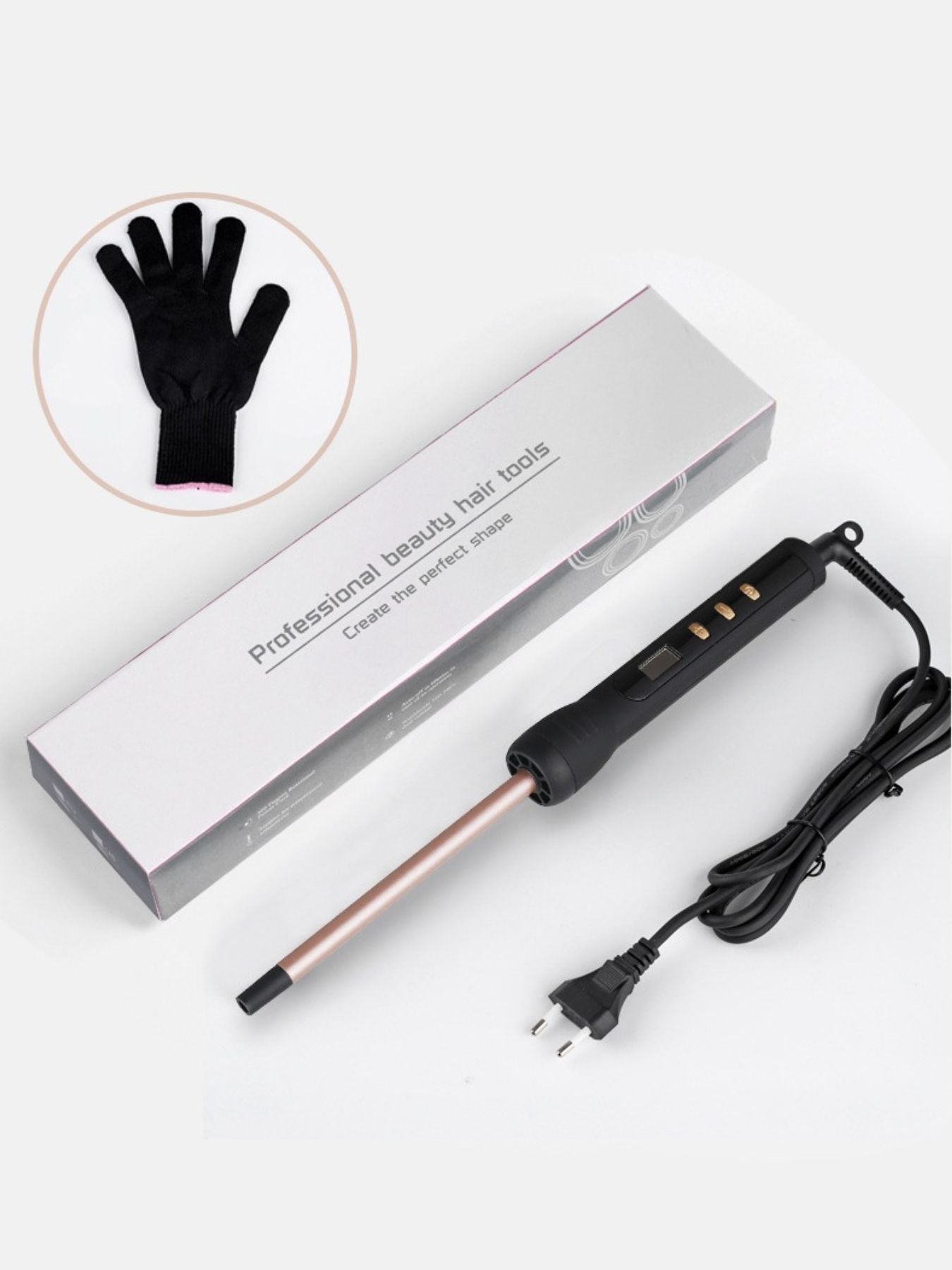 Black Trendsi adjustable temperature hair curling iron with European plug for versatile styling.