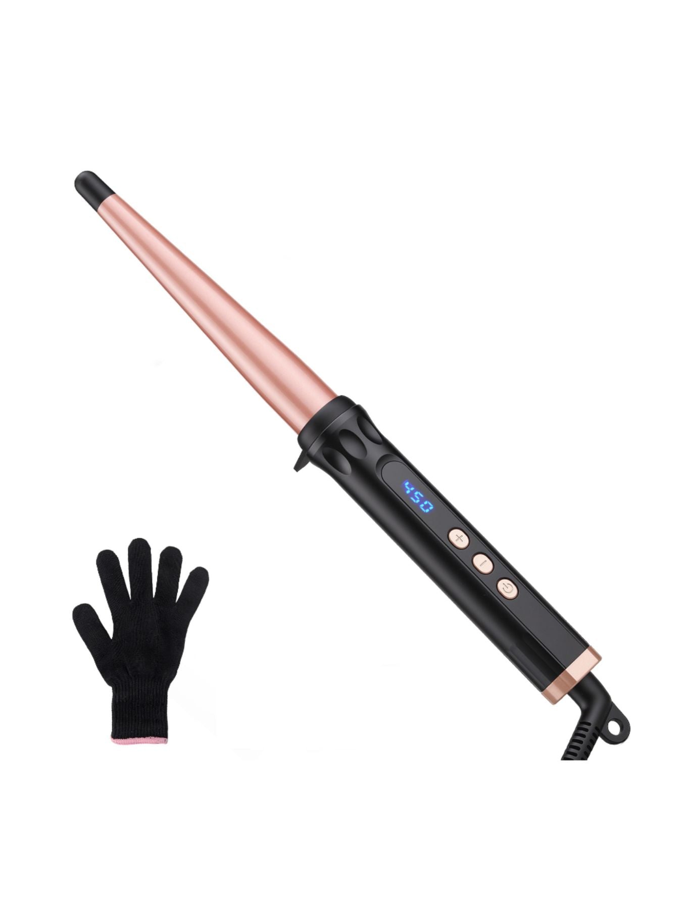 Trendsi adjustable temperature black hair curling iron with European plug, showcasing its ergonomic handle and ceramic barrel.