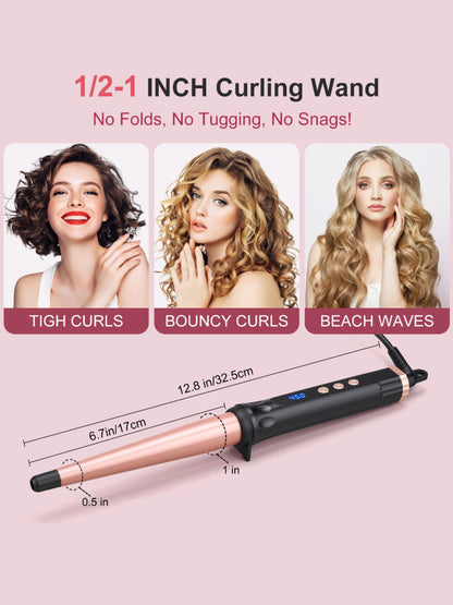 Black adjustable temperature hair curling iron with European plug from Trendsi, showing the curling barrel and control dial.