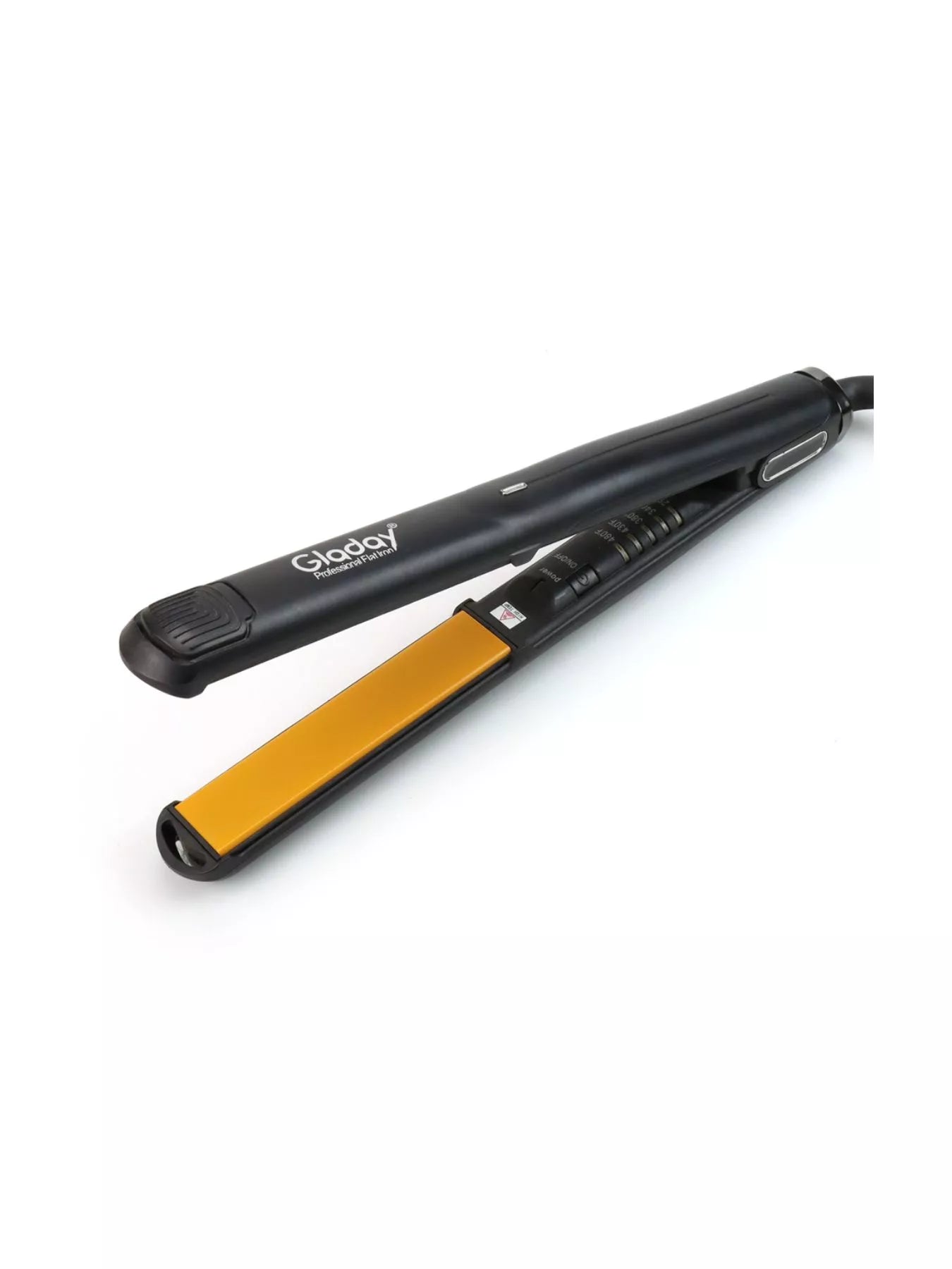Black adjustable temperature hair straightener by Trendsi with European plug, showing sleek design and digital control panel.